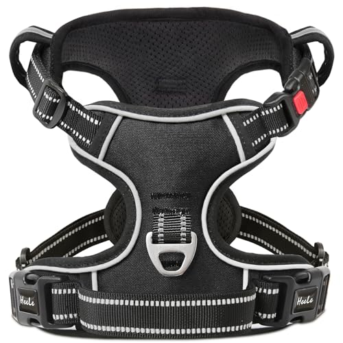 HEELE Hundegeschirr, Brustgeschirre für Hunde, Laufgeschirre Hund mit abschließbarem Schnappverschluss, einstellbare reflektierende Hundegeschirre, Offen am Hals, Anti Zug Dog Harness, Schwarz, M von HEELE