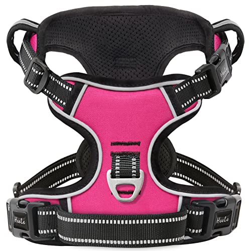 HEELE Hundegeschirr ohne Zug, Brustgeschirr für große Hund, einstellbares reflektierendes Hunde Geschirr, atmungsaktive Hundegeschirre mit gepolstertem Griff, No-Pull Dog Harness, Fuchsie, L von HEELE