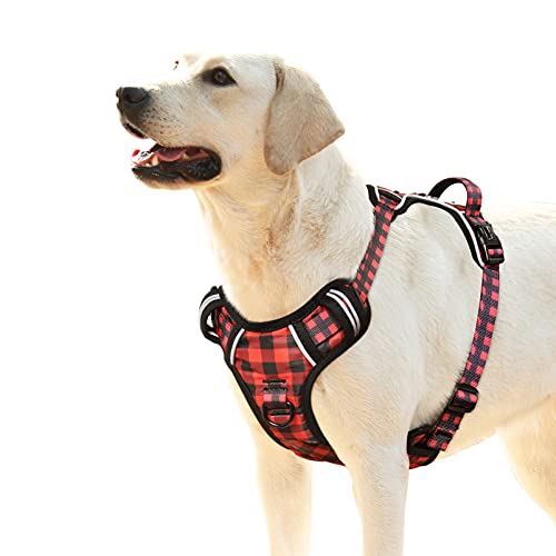 HEELE Hundegeschirr, No-Pull Hundegeschirr, Brustgeschirr für Große Hunde, Weich Atmungsaktiv Einstellbar Reflektierend Hundegeschirr Anti Zug mit Gepolstert Griff, Schwarz-Rot Kariert, XL HEELE Hundegeschirr, No-Pull Hundegeschirr, Brustgeschirr für Große Hunde, Weich Atmungsaktiv Einstellbar Reflektierend Hundegeschirr Anti Zug mit Gepolstert Griff, Schwarz-Rot Kariert, XL von HEELE