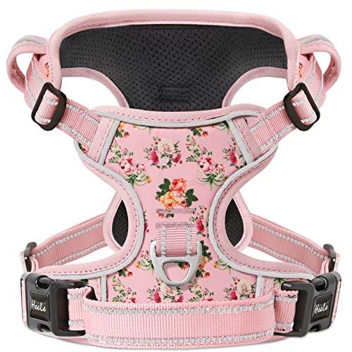 HEELE Hundegeschirr, No-Pull Hundegeschirr, Brustgeschirr für Mittelgroße Hunde, Weich Atmungsaktiv Einstellbar Reflektierend Hundegeschirr Anti Zug mit Gepolstert Griff, Pink, M von HEELE