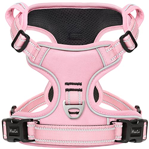 HEELE Hundegeschirr, No-Pull Hundegeschirr, Brustgeschirr für Mittelgroße Hunde, Weich Atmungsaktiv Einstellbar Reflektierend Hundegeschirr Anti Zug mit Gepolstert Griff, Pink, XS von HEELE