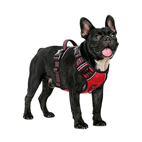 HEELE Hundegeschirr ohne Zug, Brustgeschirr für mittel Hund, einstellbares reflektierendes Hunde Geschirr, atmungsaktive Hundegeschirre mit gepolstertem Griff, No-Pull Dog Harness, Rot, M von HEELE