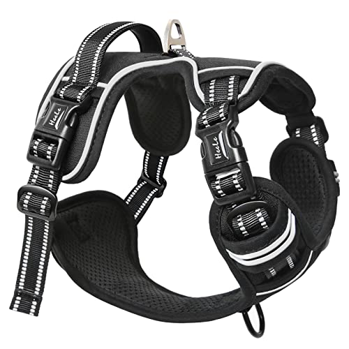 HEELE Hundegeschirr ohne Zug, Brustgeschirr für große Hund, einstellbares reflektierendes Hunde Geschirr, atmungsaktive Hundegeschirre mit gepolstertem Griff, No-Pull Dog Harness, Schwarz, L von HEELE