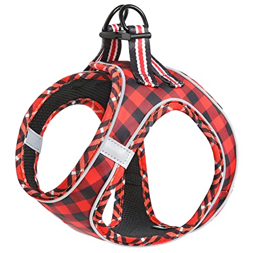 HEELE Hundegeschirr für Hunde Geschirr Hund Klein Weich Mesh Brustgeschirr für Mittlere und Kleine Hunde, Verstellbare Reflektierende Atmungsaktive Welpengeschirr, Reflektierend, Plaid Rot, 2XS von HEELE