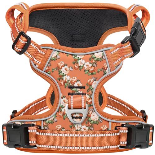 HEELE Hundegeschirr für Mittelgroße Hunde, Weich Atmungsaktiv Einstellbar Reflektierend Anti Zug Hundegeschirr mit Gepolstert Grifff, 3 Schnallen, Geblümt-Orange, XS HEELE Hundegeschirr für Mittelgroße Hunde, Weich Atmungsaktiv Einstellbar Reflektierend Anti Zug Hundegeschirr mit Gepolstert Grifff, 3 Schnallen, Geblümt-Orange, XS von HEELE