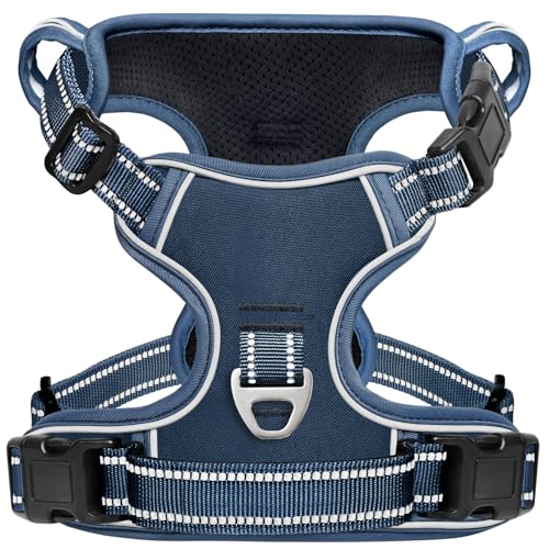 HEELE Hundegeschirr ohne Zug, Brustgeschirr für kleine Hund, einstellbares reflektierendes Hunde Geschirr, atmungsaktive Hundegeschirre mit gepolstertem Griff, Königsblau, XS von HEELE