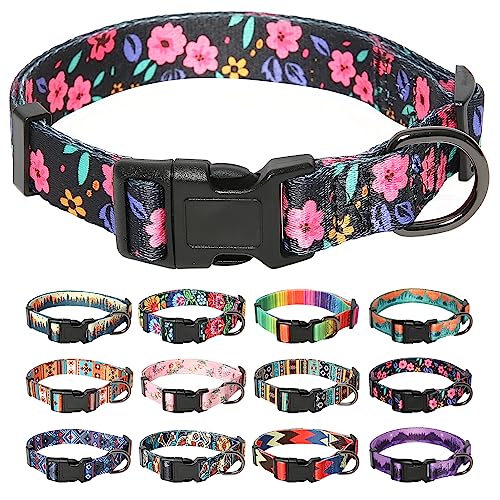 HEELE Hundehalsband, Hunde Halsband für Welpen Kleine Mittlere Große Hunde, Gemustertes Hundehalsbänder Verstellbares, Komfort, Robustem HundeHalsband, Blumen, S von HEELE