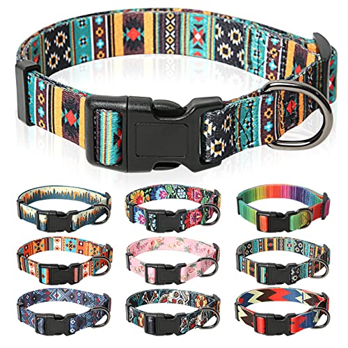 HEELE Hundehalsband, Hunde Halsband für Welpen Kleine Mittlere Große Hunde, Gemustertes Hundehalsbänder Verstellbares, Komfort, Robustem HundeHalsband, Bohemian Cyan, S von HEELE