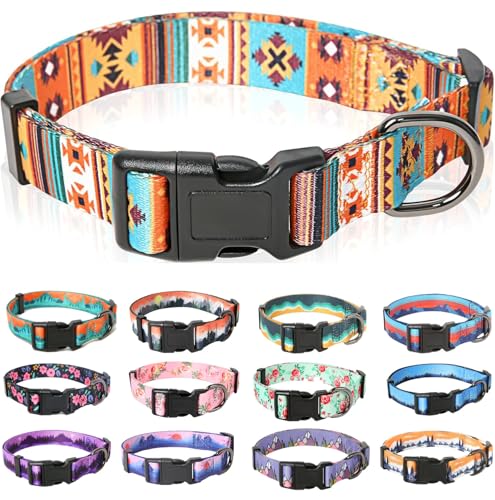 HEELE Hundehalsband, Hunde Halsband für Welpen Kleine Mittlere Große Hunde, Gemustertes Hundehalsbänder Verstellbares, Komfort, Robustem HundeHalsband, Bohemian Orange, L von HEELE