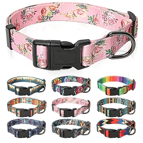 HEELE Hundehalsband, Hunde Halsband für Welpen Kleine Mittlere Große Hunde, Gemustertes Hundehalsbänder Verstellbares, Komfort, Robustem HundeHalsband, Rosa, L von HEELE