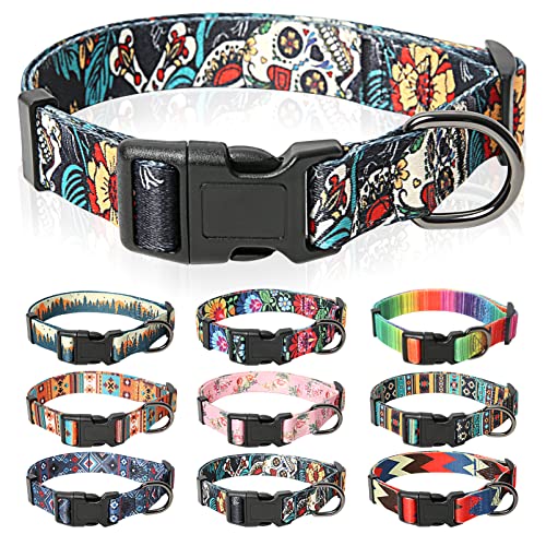 HEELE Hundehalsband, Hunde Halsband für Welpen Kleine Mittlere Große Hunde, Gemustertes Hundehalsbänder Verstellbares, Komfort, Robustem HundeHalsband, Schwarz, XS von HEELE