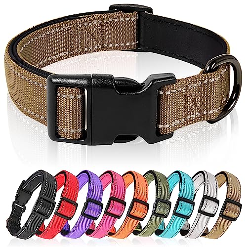 HEELE Hundehalsband, Hundehalsband aus Nylon, Reflektierend Halsband Hund mit Weich Neopren Gepolstert für Welpen Kleine Mittel Große Hunde, Braun, S von HEELE