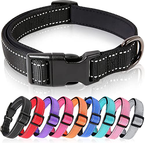 HEELE Hundehalsband, weich gepolstertes Neopren Nylon Hunde Halsband für kleine mittlere große Hunde und Welpen, verstellbare und reflektierende Halsband Hund für Training, Schwarz, M von HEELE