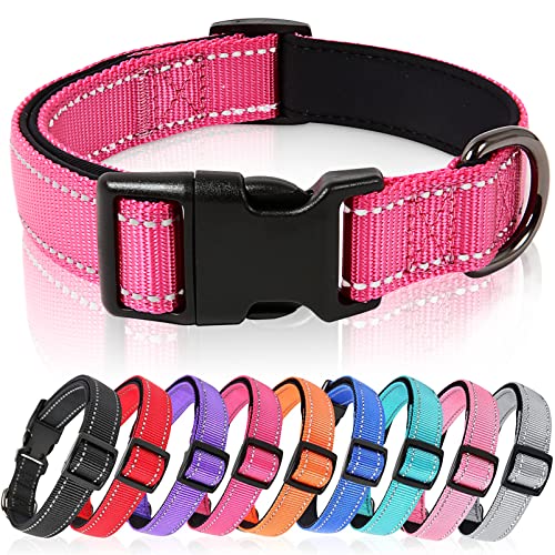 HEELE Hundehalsband, weich gepolstertes Neopren Nylon Hunde Halsband für kleine mittlere große Hunde und Welpen, verstellbare und reflektierende Halsband Hund für Training, Rosa, XS von HEELE