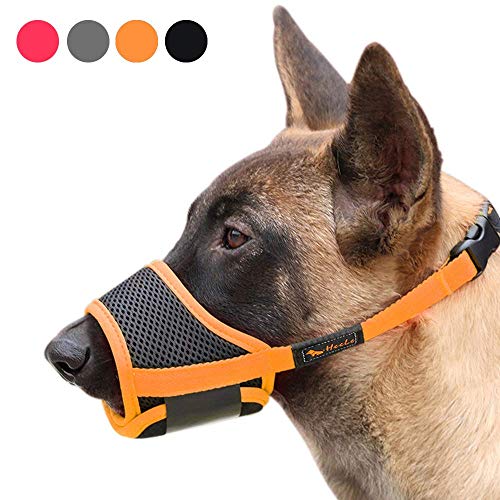 HEELE Nylon-Maulkorb Für Hunde, Verstellbare Schlaufe, Atmungsaktiv, Sicherer, Schneller Sitz Für Kleine, Mittelgroße Hunde, Verhindert Das Beißen, Kauen Und Bellen (M, Orange) von HEELE