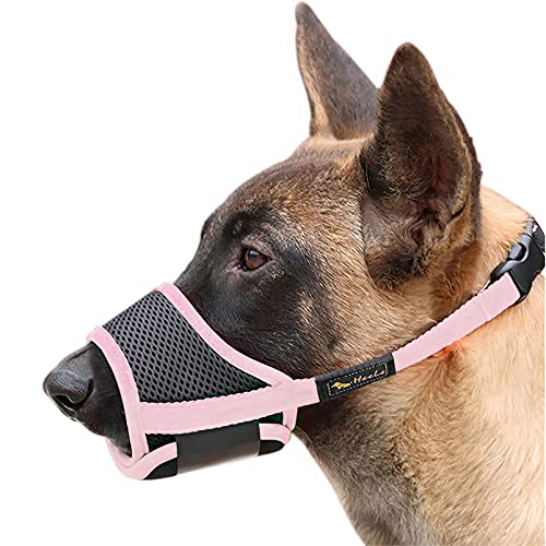 HEELE Nylon-Maulkorb Für Hunde, Verstellbare Schlaufe, Atmungsaktiv, Sicherer, Schneller Sitz Für Kleine, Mittelgroße Hunde, Verhindert Das Beißen, Kauen Und Bellen (M, Rosa) von HEELE