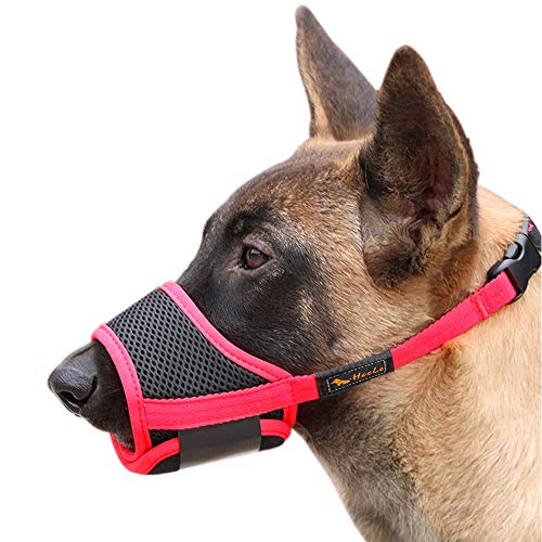 HEELE Nylon-Maulkorb Für Hunde, Verstellbare Schlaufe, Atmungsaktiv, Sicherer, Schneller Sitz Für Kleine, Mittelgroße Hunde, Verhindert Das Beißen, Kauen Und Bellen (M, Rot) von HEELE