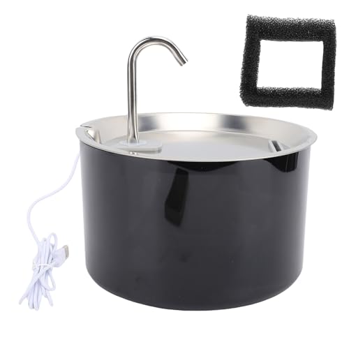 3L Edelstahl Katzenwasserbrunnen, Automatischer Haustierwasserspender Ruhiger Welpe Dringking Schüssel -Spender mit Wasserhahn -Design -Filter für Kitty Cats Hunde Innenräume (Black) von HEEPDD
