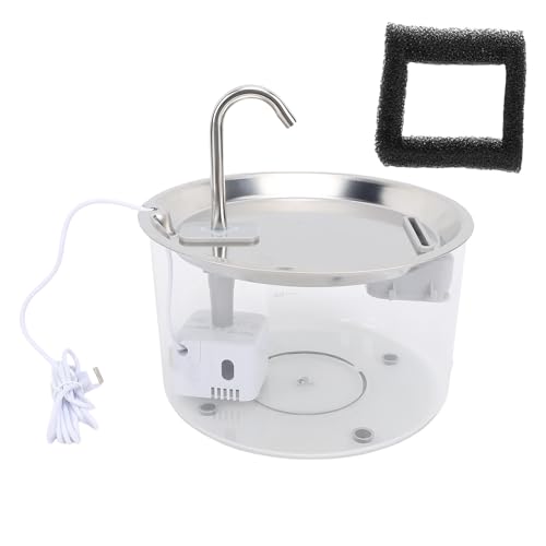 3L Edelstahl Katzenwasserbrunnen, Automatischer Haustierwasserspender Ruhiger Welpe Dringking Schüssel -Spender mit Wasserhahn -Design -Filter für Kitty Cats Hunde Innenräume (Transparent) von HEEPDD