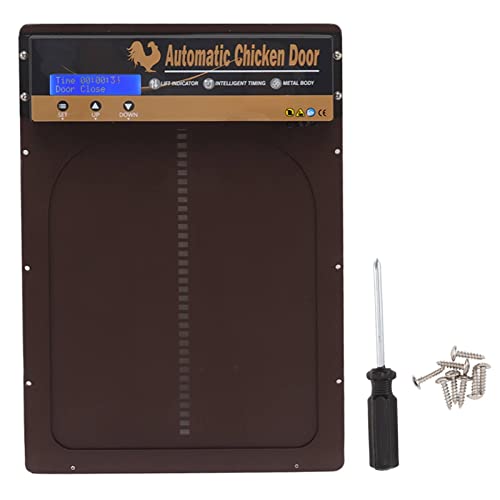 HEEPDD Automatische Hühnertür, Batteriebetriebener LED-Display Automatischer Hühnerstall-Türöffner mit Timer für Hühnerstall (Braun) von HEEPDD