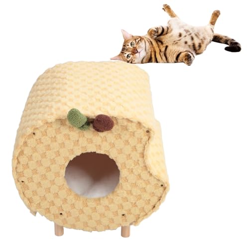 Cat Pet Bed Cave, Indoor Enclosed Covered Cavern House for Cats, Kittens and Little Pet with Removable Pillow for Indoor Cats, Puppys (Yellow Plaid) von HEEPDD