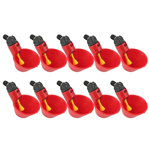 HEEPDD 10Pcs Automatische Hühnertrinker Waterers Geflügelbewässerung Tassen Schalen Trinkspender Roter Kunststoff Hinterhöfe Flock Ente Vogel Wasser Feeder für Tauben Wachtel Hühnerhuhn Gänse von HEEPDD