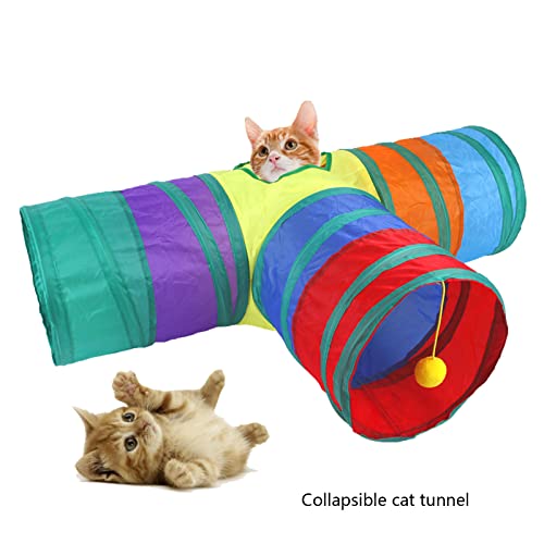 3-Wege-Katzentunnel Zusammenklappbarer Katzentunnel Regenbogen Verbessern Sie die Haustierbeziehung FüR Kleine Haustiere FüR Katzen Im Freien von HEEPDD