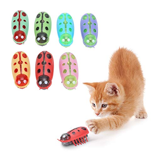HEEPDD 7-teiliges Elektrisches Haustier-Mini-Marienkäfer-Spielzeug für Katzen, Interaktives und Batteriebetriebenes Spielzeug, Trainiert die Natürlichen Instinkte der Katze, Rollt von HEEPDD
