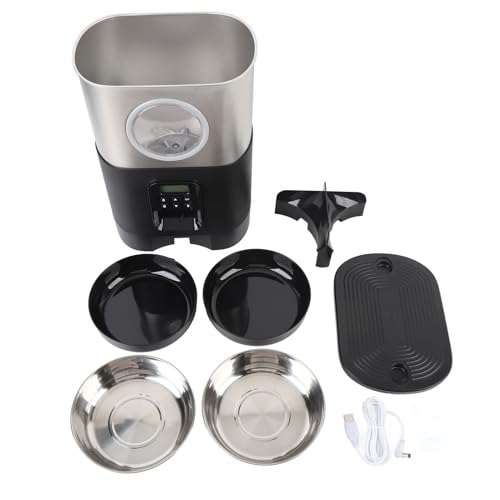 HEEPDD Automatische Haustierfutterautomaten, 5L Quantitative Fütterung Edelstahl 2 Schalen Hundefutterspender Großer Kapazität Automatische Zeitgesteuerte Katzenfuttermittel mit (Black) von HEEPDD