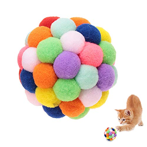 Bunte Katze Ball, handgefertigter Plüsch Flummi mit Katzenminze und Bell Interaktives Spielzeug für Katzen Ausbildung(M) von HEEPDD