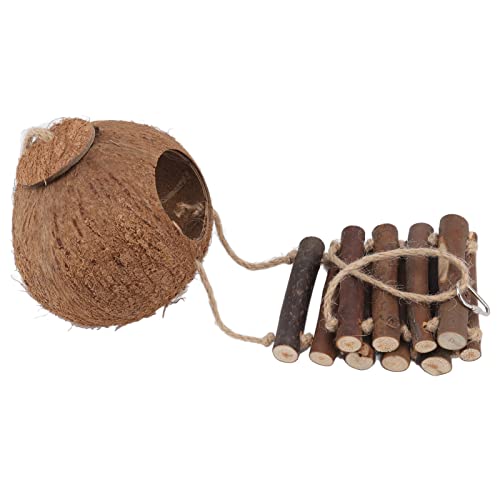 HEEPDD Coconut Nest, Coconut Parrot Solid Log Hanging House mit Kletterstrickleiter für Reptilien von HEEPDD