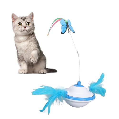 HEEPDD Elektrisch Rotierendes Katzenspielzeug, 2 Geschwindigkeiten, 3-in-1-Teaser-Feder, Stimulierende Kitty-Spielzeug-Anreicherung für Hauskatzen (Juwelenblau) von HEEPDD
