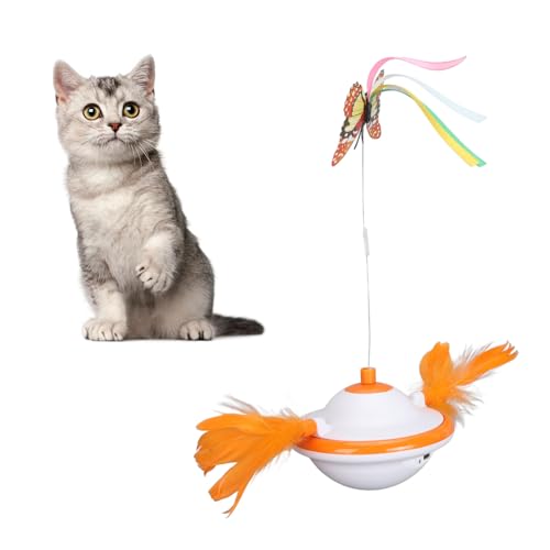 HEEPDD Elektrisch Rotierendes Katzenspielzeug, 2 Geschwindigkeiten, 3-in-1-Teaser-Feder, Stimulierende Kitty-Spielzeug-Anreicherung für Hauskatzen (Orange Rot) von HEEPDD