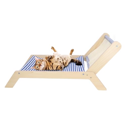 HEEPDD Katzen-Strandstuhl, Erhöhtes Katzenbett mit Sisal-Kratzer, Lustiger Spielzeugball, Gemütliche Katzenliege, Multifunktionales Design, Stabile Konstruktion, Geringer Platzbedarf von HEEPDD