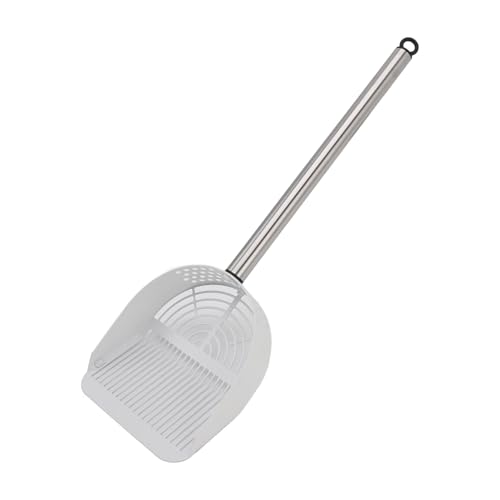 HEEPDD Langgriff Katzenstrauder Schaufel, Edelstahl Langer Griff Halb Runde Schaufel Effektive Haustierabfall Pickup Haustier Sand Sifter Poop Schaufel für Strände Haustierkatze (White) von HEEPDD