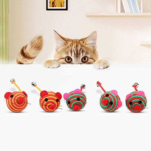 Katzenspielzeug, 5 Stück/Set Haustier Buntes Nylonseil Kauen Traning Spaß Spielspielzeug Katze Süße Rattenform Ball Interaktives Spielzeug mit langer Schwanzglocke Zufällige FarbeSpielzeugmäuse von HEEPDD