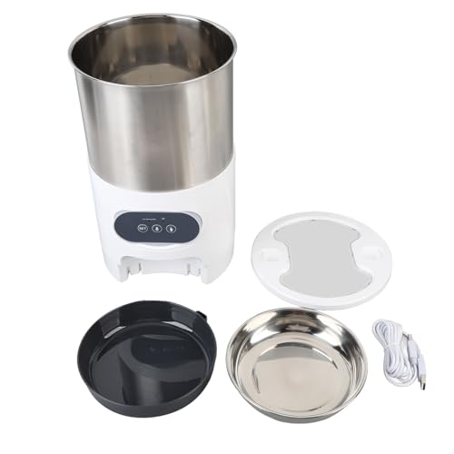 HEEPDD Pet Feeder, 4L Praktische Doppelschalen Edelstahl Smart Dog Dog Food Spenser Multifunktional Großer Kapazität Automatisch Zeitgesteuerte Fütterungskatze für Zuhause von HEEPDD