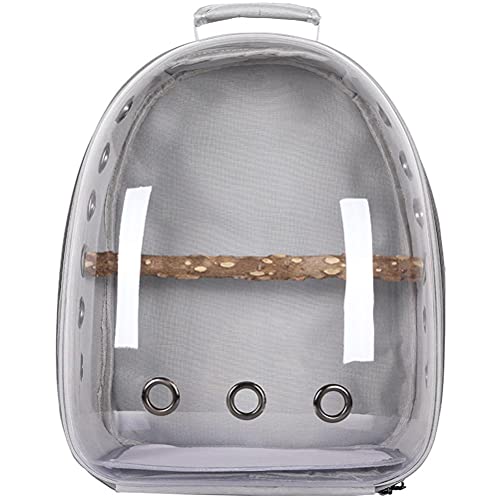 HEEPDD Pet Parrot Bird Carrier Rucksack, Transparenter Rucksack mit Stehbarsch-Futternapf, Grau, für Papageien (verschiedene Rassen), Vogeltransportbox, für Reisen, Tierarztbesuche, Wandern, Camping von HEEPDD