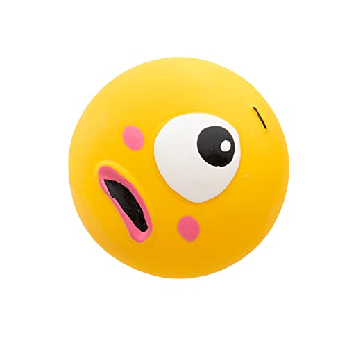 HEEPDD Quietschender Hundespielzeugball aus Latex mit Lustigem Gesicht, Interaktiver Apportier-Spielton, 5,5 X 5,5 X 4 cm, Weiches Welpenspielzeug (Gelb) von HEEPDD