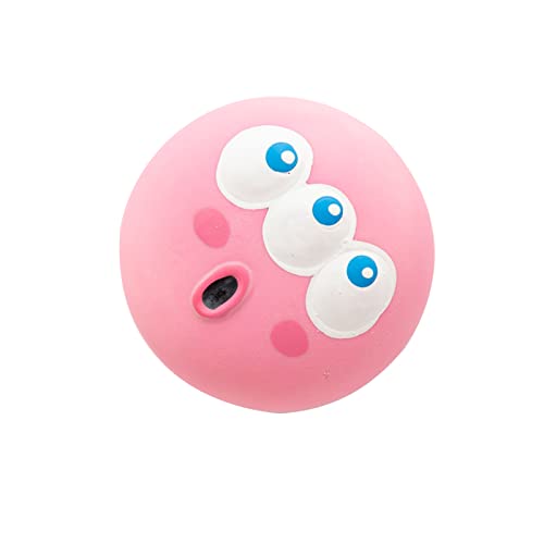HEEPDD Quietschender Hundespielzeugball aus Latex mit Lustigem Gesicht, Interaktiver Apportier-Spielton, 5,5 X 5,5 X 4 cm, Weiches Welpenspielzeug (Rosa) von HEEPDD