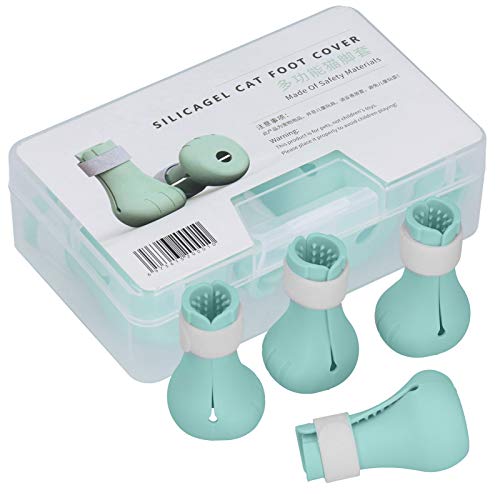 HEEPDD Silikonkatze Badeschuhe, 4 Stcs Verstellbare Hakenschlaufe Anti -Scratch -Stiefel Abflusslochdesign für die Pflege von Nageltrimmungsmedikamenten mit Nicht -Schlupfringen (Green) von HEEPDD