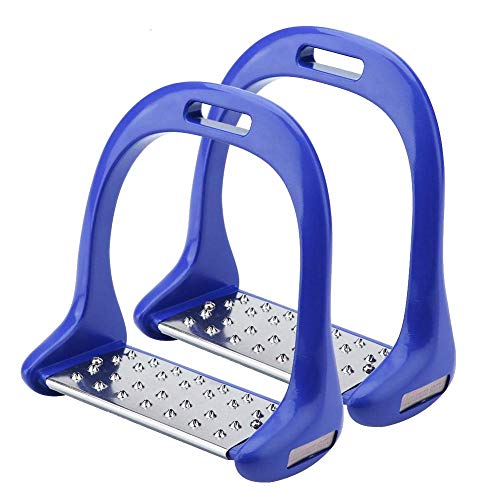 HEEPDD Steigbügel für Sattel, 5Farbe Premium-Sicherheitsreflex 3D-Breitspur Aluminium Druckguss Farbiger Paint Pferd Steigbügel [Blau] Schuhe von HEEPDD
