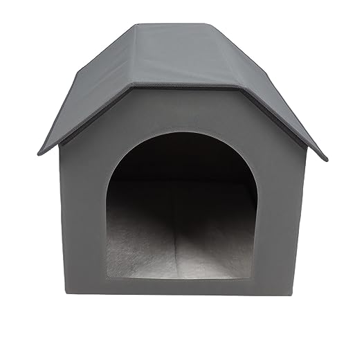 Haustierhütte für Drinnen und Draußen, Faltbare Hundehütte für Alle Jahreszeiten, Doppelseitige Matratze für Kaninchen (Grau) von HEEPDD