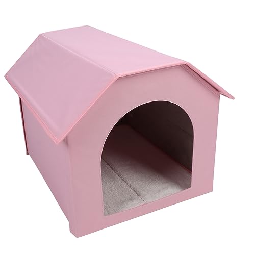 Haustierhütte für Drinnen und Draußen, Faltbare Hundehütte für Alle Jahreszeiten, Doppelseitige Matratze für Kaninchen (Rosa) von HEEPDD