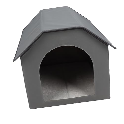 Haustierhütte für den Innen- und Außenbereich, wasserdichte Hundehütte, Doppelseitige, Faltbare Hundematratze (Grau) von HEEPDD