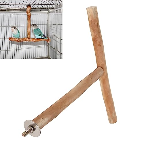 Holz-Vogelstange, Langlebiges T-förmiges Vogelspielzeug, Vogel-Papageien-Sitzstange, Ständer-Set, Haustier-Vogelkäfig, Spaß, Pfotenschleifen, Kauen, Training, Linderung von von HEEPDD