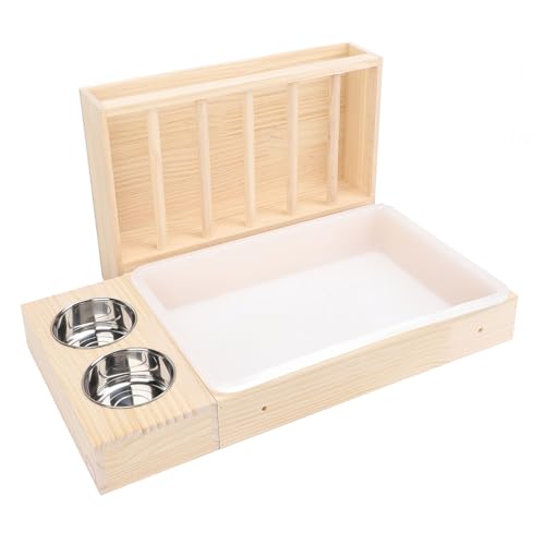 Kaninchen-Heu-Futterstation, Holz-Heuraufe mit Katzentoilette, 2 Schüsseln, Kaninchen-Futterstation für Chinchillas, Hamster, Kleintiere, Edelstahl, Schmutzabweisend Kaninchen-Heu-Futterstation, Holz-Heuraufe mit Katzentoilette, 2 Schüsseln, Kaninchen-Futterstation für Chinchillas, Hamster, Kleintiere, Edelstahl, Schmutzabweisend von HEEPDD