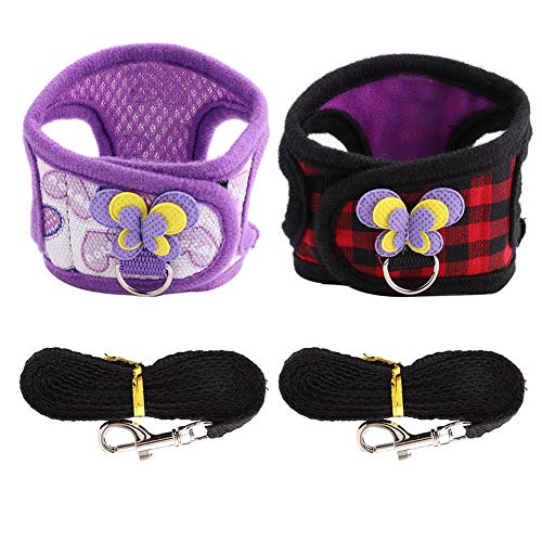 Kleines Tiergeschirr Chinchilla Spazierengehen Geschirr Weste mit Leine Set mit niedlichen Schmetterling Dekor für Eichhörnchen Bunny Meerschweinchen Kätzchen Red Gitter + Lila Hearts 2 Stück[S]Leinen von HEEPDD