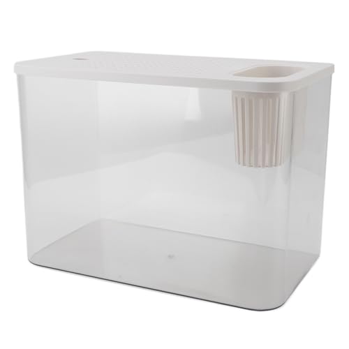 Kunststoff-Betta-Aquarium-Starter-Set, Klein, mit Leisem Wasserfallfilter, Selbstreinigend für Garnelen, Goldfische, Desktop, Büro, Zuhause, Raumdekoration (White) von HEEPDD