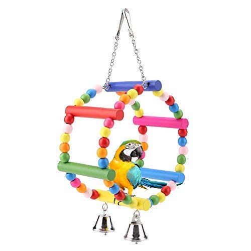 Papagei Schaukel Spielzeug, Bunte Holzperlen Rad Schaukel Hängen Stehendes Spielzeug mit Zwei Glocken für Kleine Mittelgroße Haustier Vögel Übung KletternSchaukeln Papagei Schaukel Spielzeug, Bunte Holzperlen Rad Schaukel Hängen Stehendes Spielzeug mit Zwei Glocken für Kleine Mittelgroße Haustier Vögel Übung KletternSchaukeln von HEEPDD